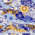 Azulejos tiles patchwork. Seamless colorful patchwork. Hand drawn seamless abstract pattern from mandalas. Majolica pottery tile,